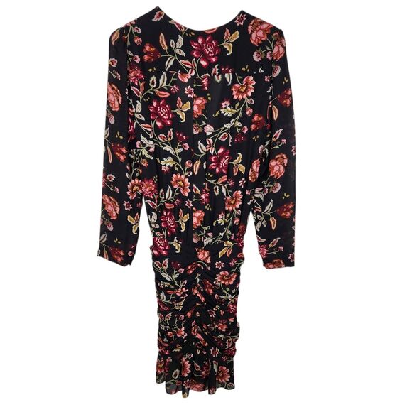 A.L.C. Dress Womens 10 Black Floral Haven Ruched Silk Long‎ Sleeve NWT Flaw $595 - Picture 4 of 16